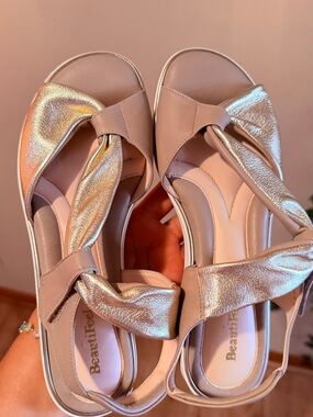 BeautiFeel  nude  Sandals with Metallic Gold Twist